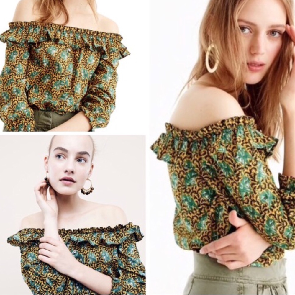 J. Crew Off-the-shoulder top elephant print size 2